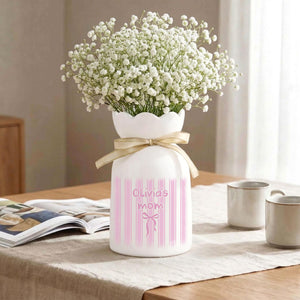Personalized Floral Ceramic Vase with Custom Name, Elegant Gift for Mom & Home Decor, Mother's Day Gift