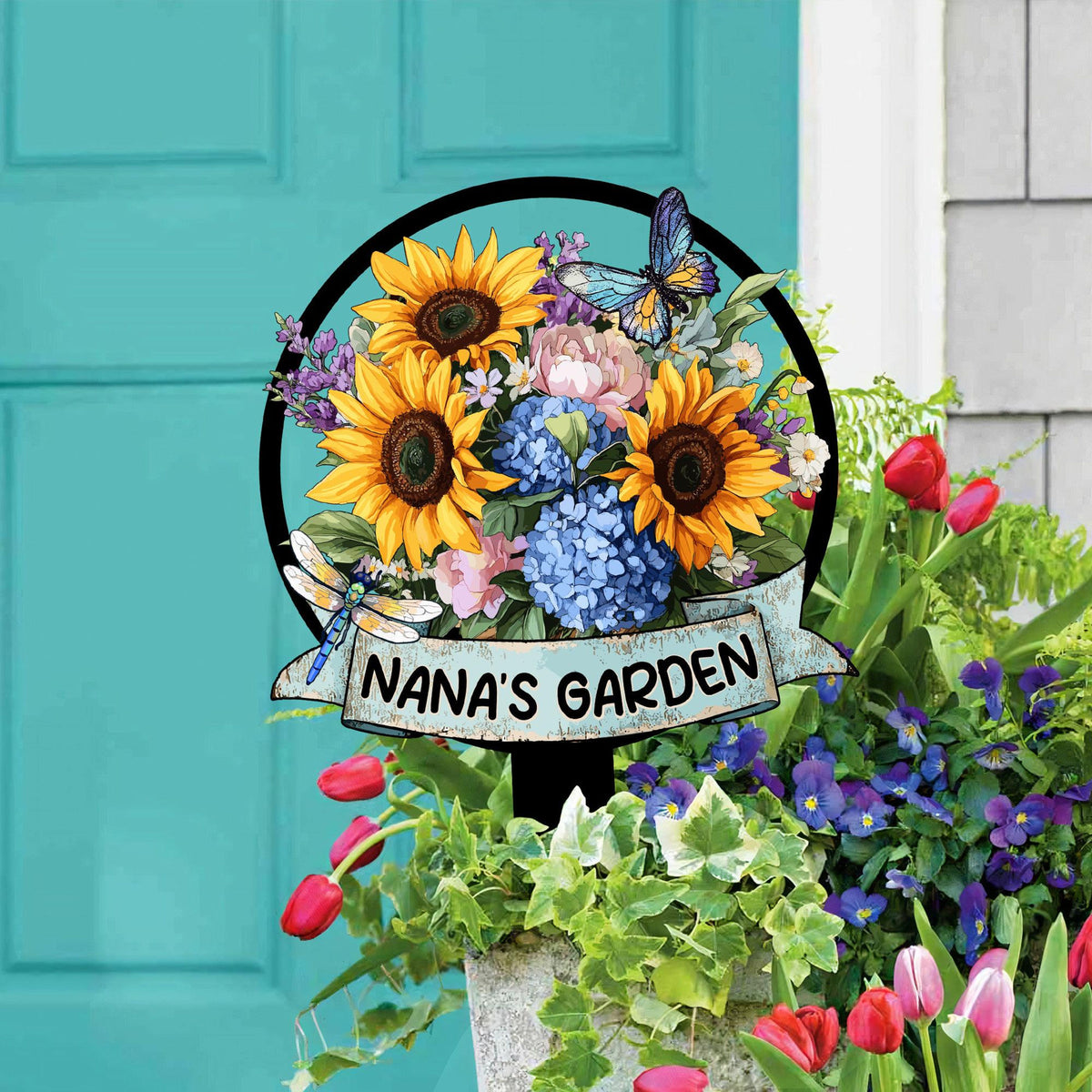 Nana's Garden Sunflower & Butterfly - Personalized Cut Metal Sign - Gift For Grandma, Gardening Gift