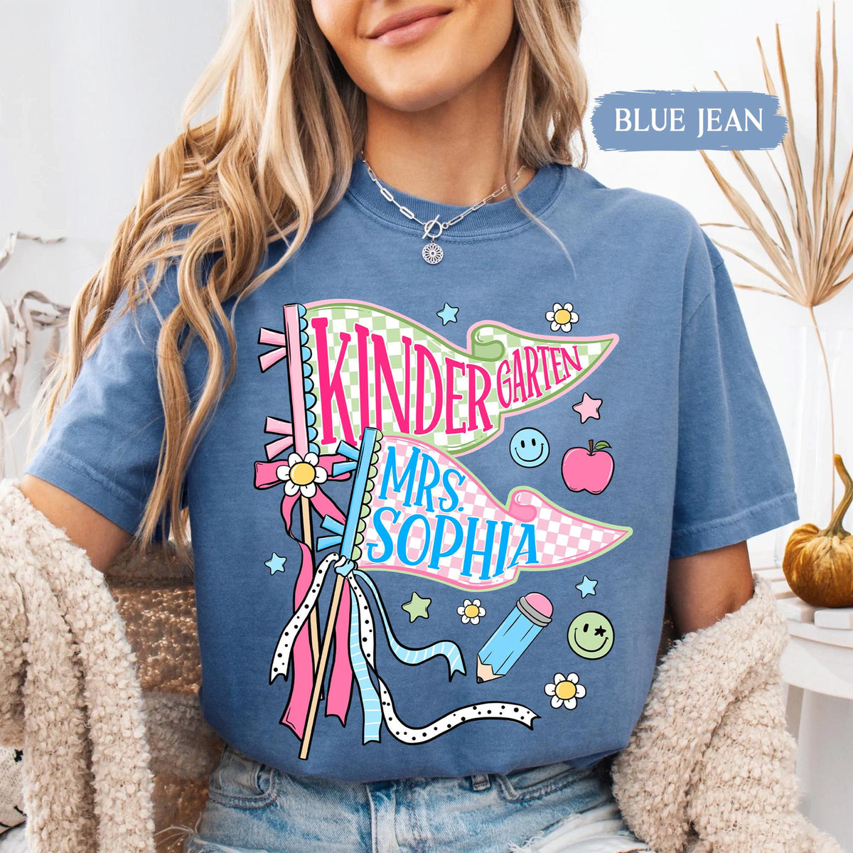 Comfort Colors Custom School Name Shirts, School Mascot Pennant Flag, Kindergarten Teacher Shirt, School Spirit Tee, Teacher Dream Team
