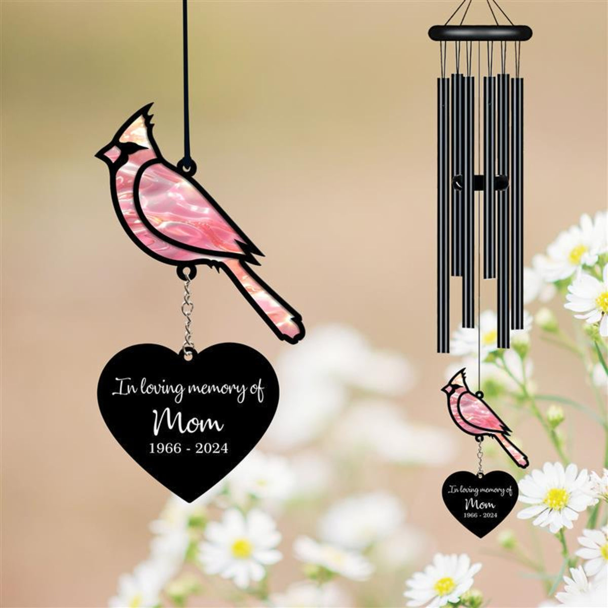 Personalized Memorial Wind Chime, Cardinal Wind Chime, Red Bird Suncatcher Wind Chime, In Loving Memory, Family Gift, Love Family