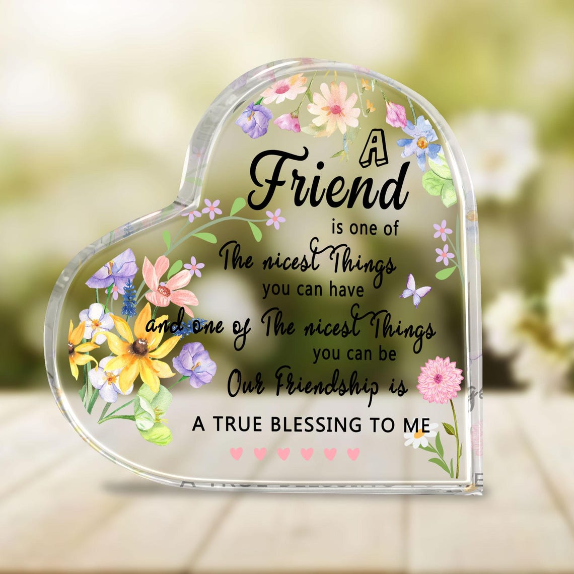 Friendship Heart Acrylic Plaque Floral Thank You Gift for Best Friend Sentimental Keepsake for Her True Blessing Quote Sign Acrylic Decor