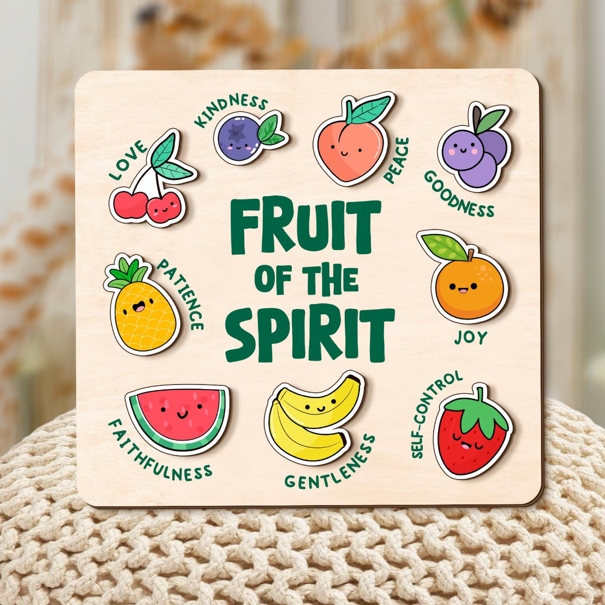 Fruit Of The Spirit Puzzle Gift, Custom Wooden Name Puzzle, Christian Gift for Kids, Baby Girl Gift, Godchild Gift, Toddlers Birthday Gifts