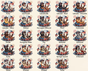 Patriotic Dogs Comfort Colors 4th of July Dog T-Shirts, 124+ Dog Breeds, Custom Available, USA Flag, Fireworks, USA 250 Shirt