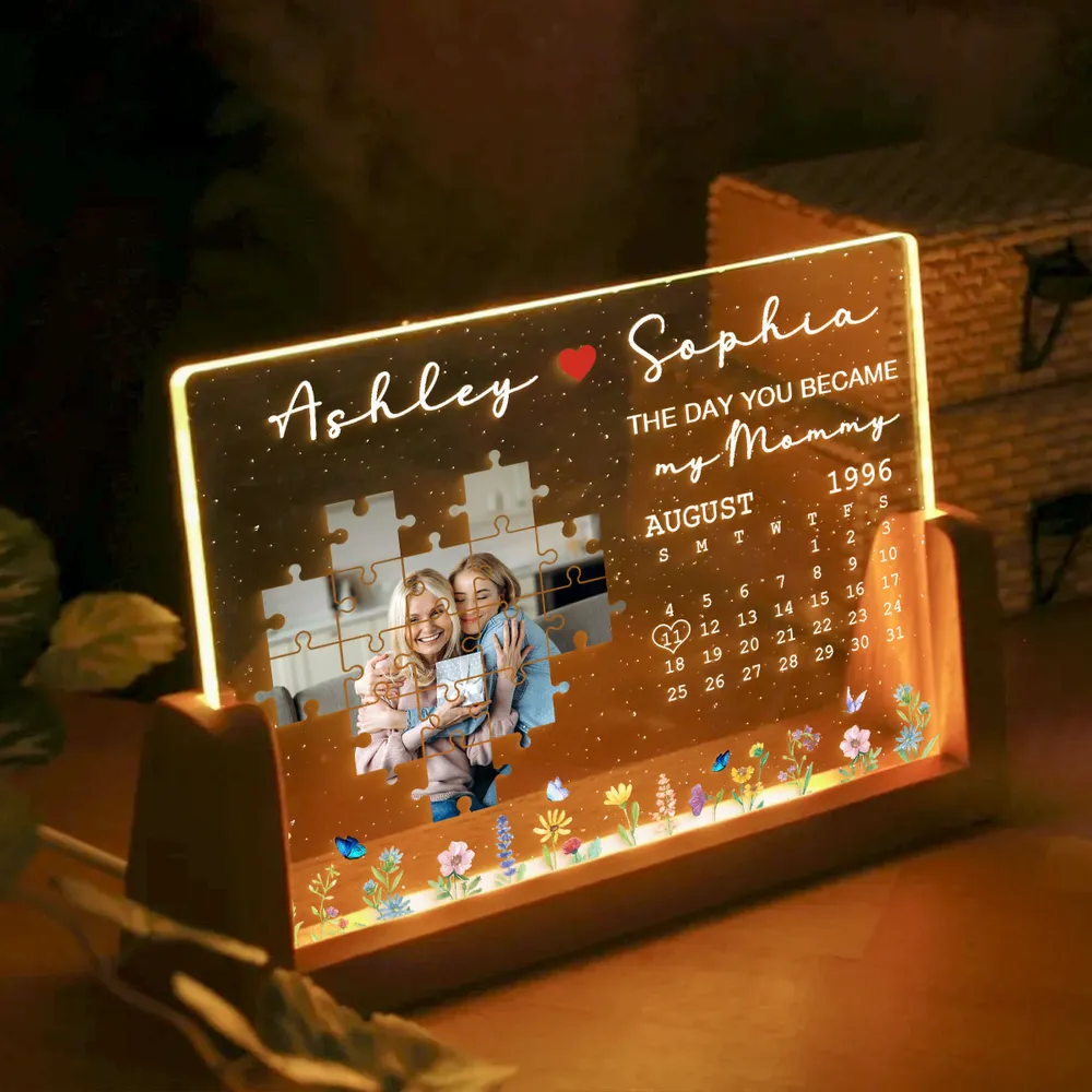 The Day You Became My Mom Upload Photo Puzzle Calendar - Personalized Desk Name Plate - Gift For Mom, Mother's Day, Birthday Gift