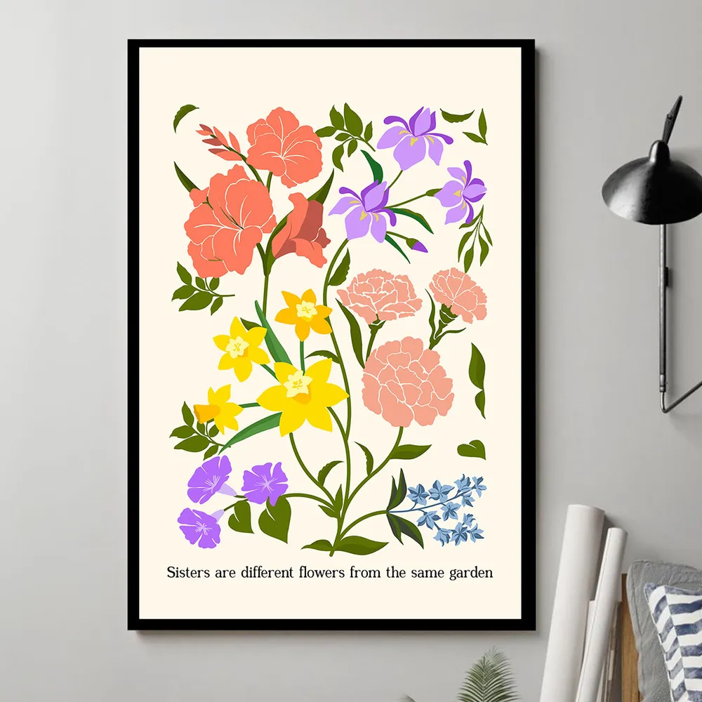 Custom Family Birth Flower Bouquet Artwork Minimalist - Personalized Canvas - Gift For Mom, Gift For Grandma, Mother's Day Gifts