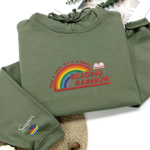 Reading Rainbow Hoodie, Custom Embroidered Book Lover Sweatshirt, Librarian Hoodie, Teacher Appreciation Shirt, Gift For Teacher