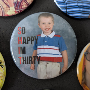 Custom 30th Birthday Party Favor Milestone Birthday Photo Pins Adult Party Favors Face Cut Out Buttons Funny Pin Badge Button for Birthdays