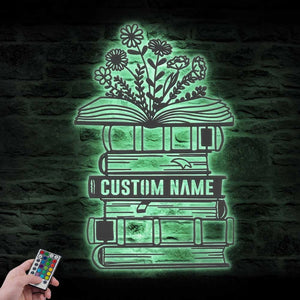 Custom Librarian Book Reading Metal Wall Art LED Light, Personalized Reader Name Sign Home Decor, Read More Books Nerd Decoration Book Lover