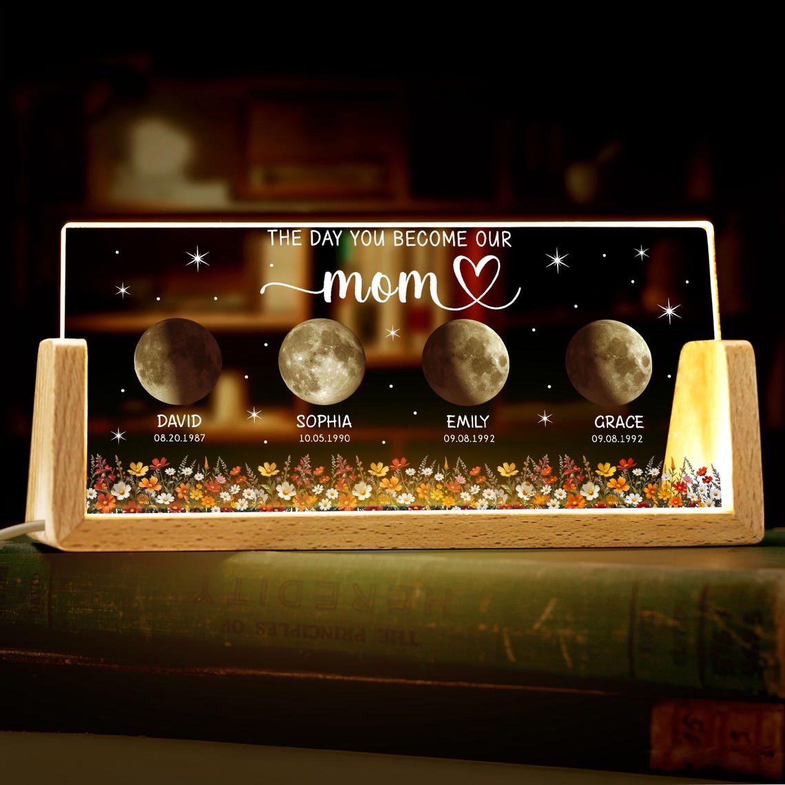 Personalized Moon Phase Acrylic Lamp, Custom Moon Acrylic Nightlight, The Days You Became Our Mom Anniversary Gift, Mother's Day Gift