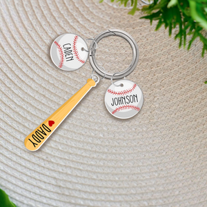 Personalized Daddy Baseball Keychain Gift, Father's Day Gift from Son Daughter, Custom Keychain with Kid Names, Gift for Husband, Dad Gift