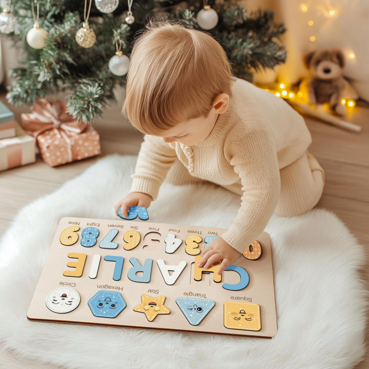 Wooden Busy Board Puzzle, Personalized Name Puzzle Toy, Baby Girl Gift, Nursery Decor, First Easter Gift, Custom Gift, One Year Old Gift