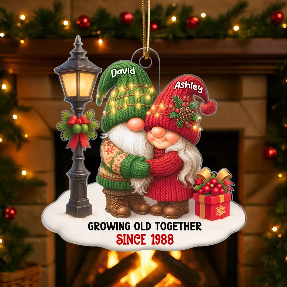 Gnome Christmas Couple Growing Old Together Personalized Acrylic Ornament, Gift for Him, Gift for Her