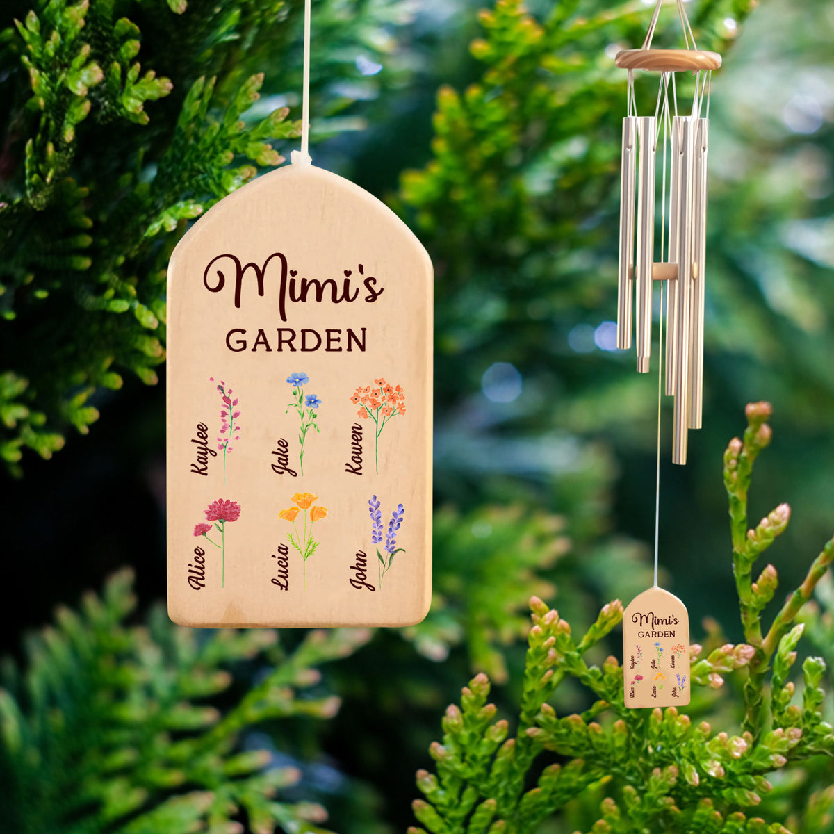 Grandma Mom's Garden Birth Month Flower With Kid Name - Personalized Windchime - Gift For Mom, Grandma, Mother's Day, Birthday Gift