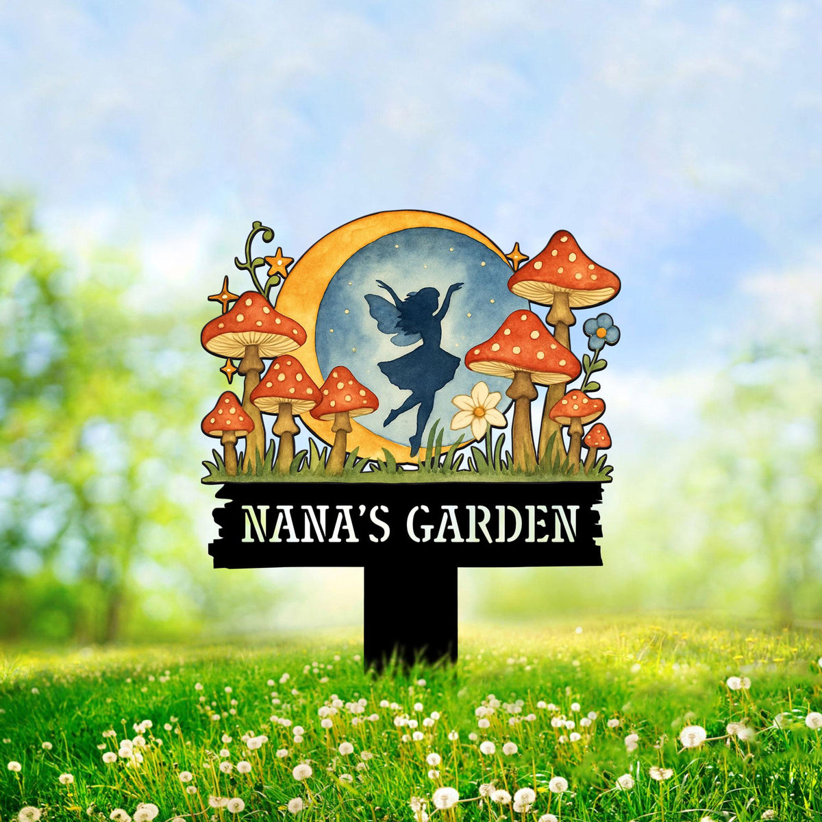Custom Fairy Garden Stake, Fairy Metal Garden Sign, Mushroom Yard Sign, Gardener Gift, Gift for Her Mother's Day, Nana's Blessings
