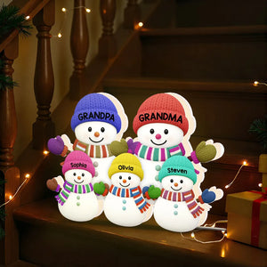 3D Effect Heartwarming Christmas Snowman Family - Personalized Acrylic Light Box - Christmas Decoration For Family