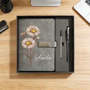 Personalized Bridesmaid Birth Flower Notebook Set, Custom Name Journal with Pen, Bridesmaid Gift, Bridal Party Gift, Maid of Honor Gift