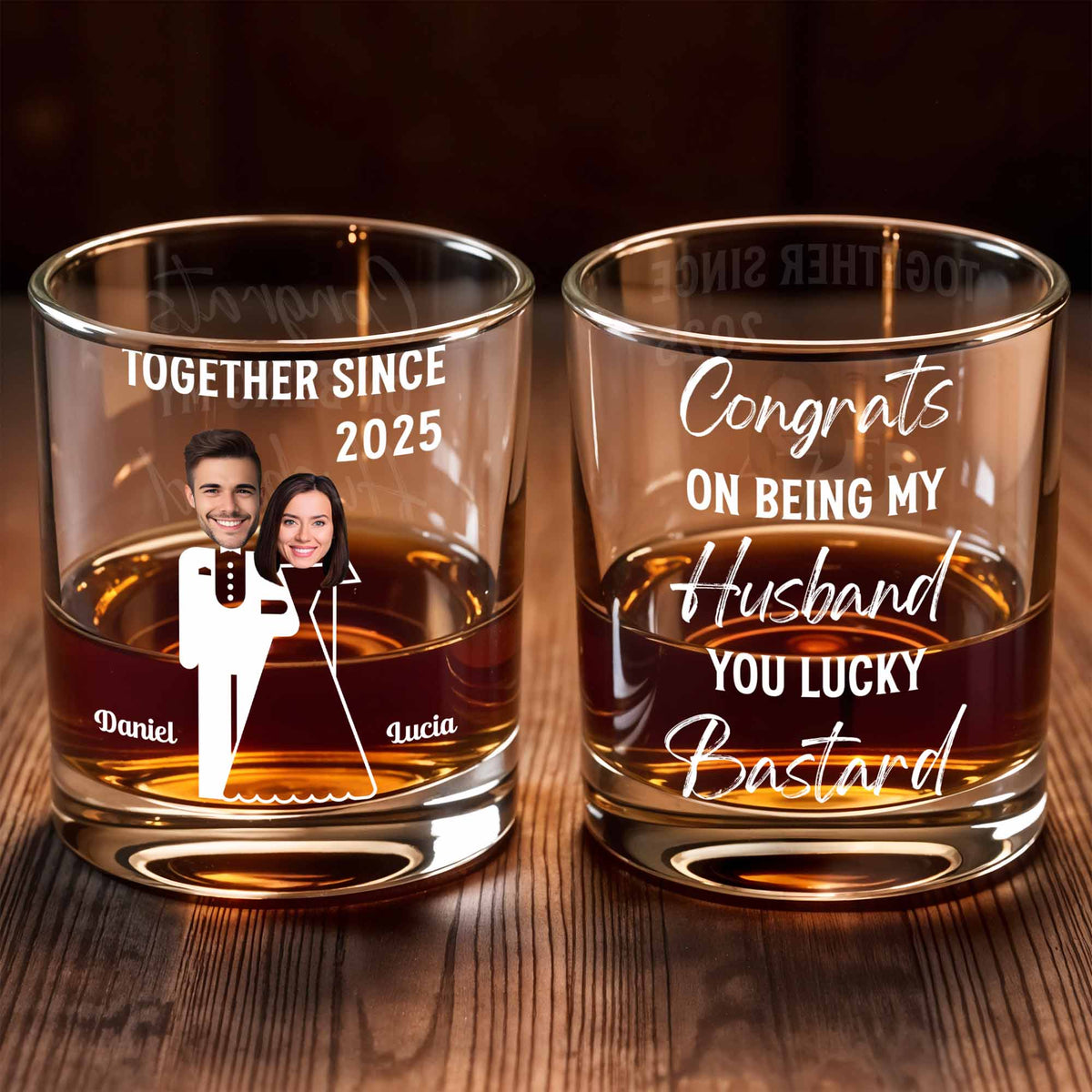 Together Since, Featuring Couple Silhouettes, Personalized Whiskey Glass, Gift For Couples