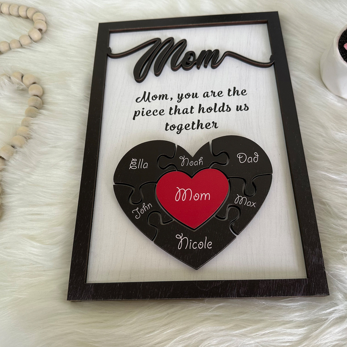 Personalized Puzzle Mom Sign Mother's Day, Love Heart Engrave, Gifts From Kids, Personalized Grandma, Wooden Sign, Puzzle Pieces