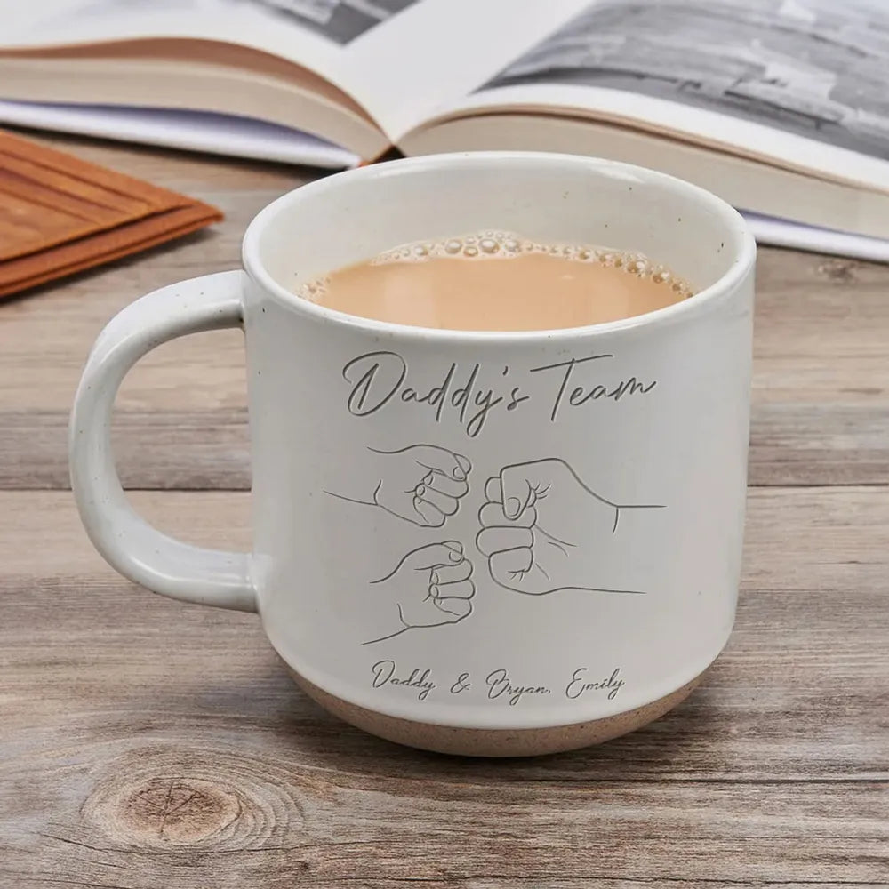 Best Dad Ever Fist Bump - Personalized Engraved Pottery Mug - Father's Day Gift for Dad