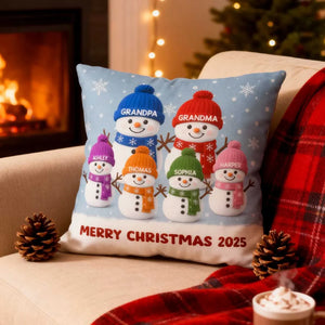 3D Effect Velvet Texture Christmas Snowman - Personalized Pillow - Christmas Gift For Family