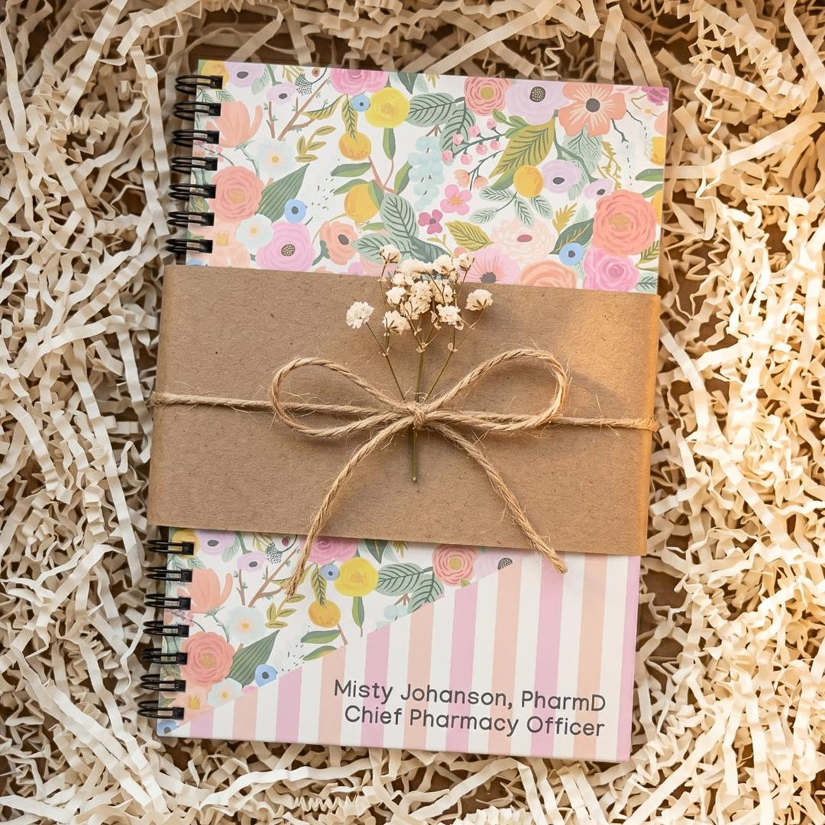 Personalized Spiral Notebook Gift for Her, Custom Floral Journal Stationary, Custom Text with Flowers, Cute Notebook Pink