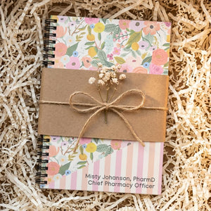 Personalized Spiral Notebook Gift for Her, Custom Floral Journal Stationary, Custom Text with Flowers, Cute Notebook Pink
