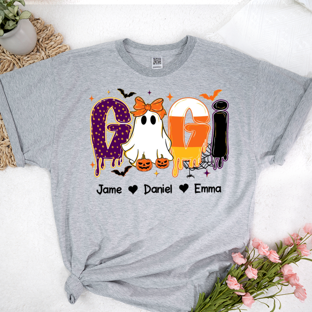 Preppy Halloween Gigi Cute Ghost Grandma and Grankids Shirt - Personalized Apprel - Gift For Grandma, Halloween Gift