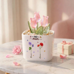 First Mom Now Grandma - Personalized Mini Glass Flower Pot - Gift For Grandma, Mom, Mother's Day Gift