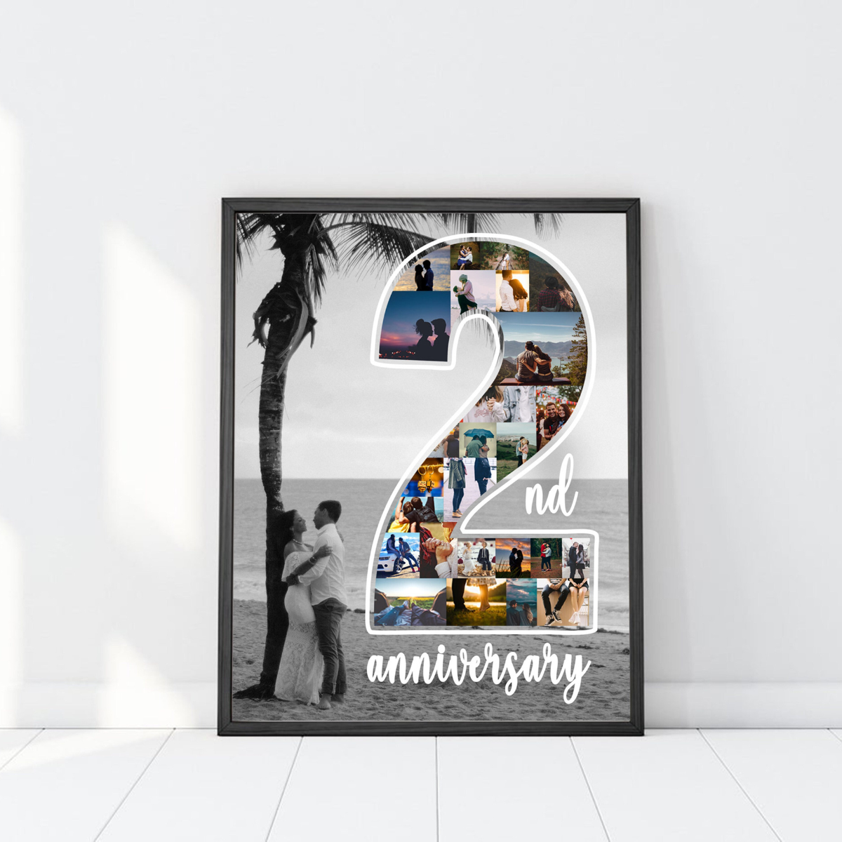 Personalize Second Anniversary Gift for husband, 2 Year Anniversary Gift for Him, Number 2 Collage Gift