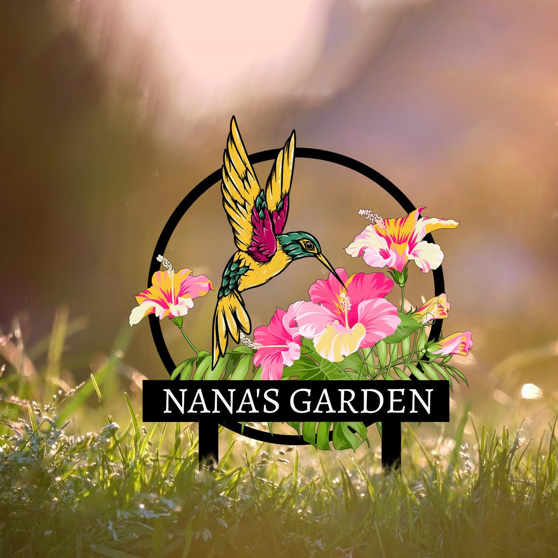 Custom Hummingbird Metal Garden Stake, Bird with Stakes Garden Sign, Personalized Garden Name Sign, Mother's Day Gift, Outdoor Decor