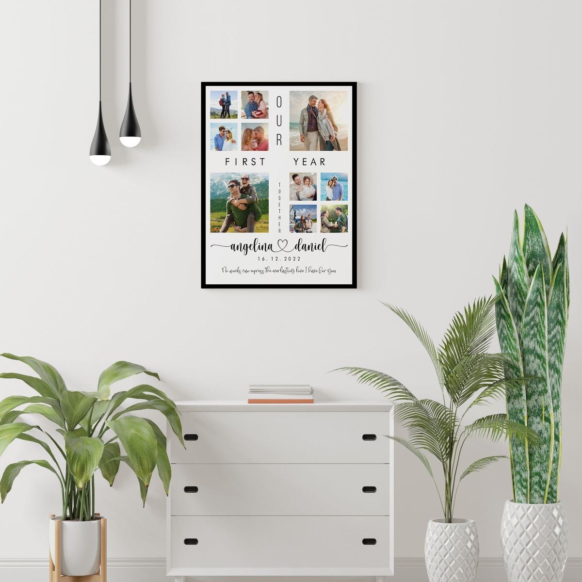 Our First Year Couple Photo Collage - Personalized Canvas - Gift For Couple, 1st Year Anniversary, Valentine's Day Gift