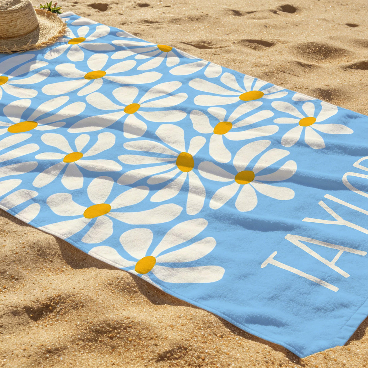 Personalized Daisy Floral Beach Towel, Custom Name Pool Towel for Girls, Bithday Party Gift For Kids, Tropical Vacation Gift, Beach Lover's Gift