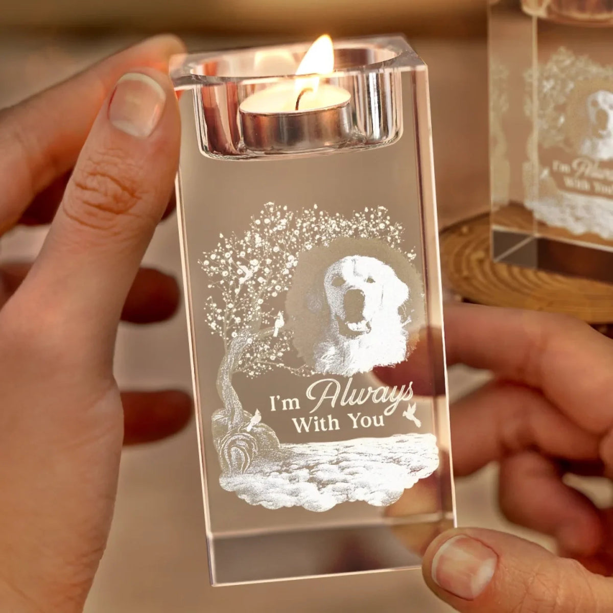 I'm Always With You Custom Pet Photo - Personalized Crystal Candle Holder - Pet Memorial
