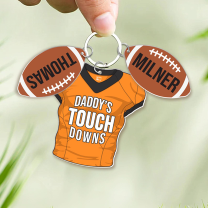 Daddy's Touchdowns Keychain, Personalized Father's Day Gift, Custom Football Dad Gift, Dad Gift From Son Daughter, Daddy's Team Keyring