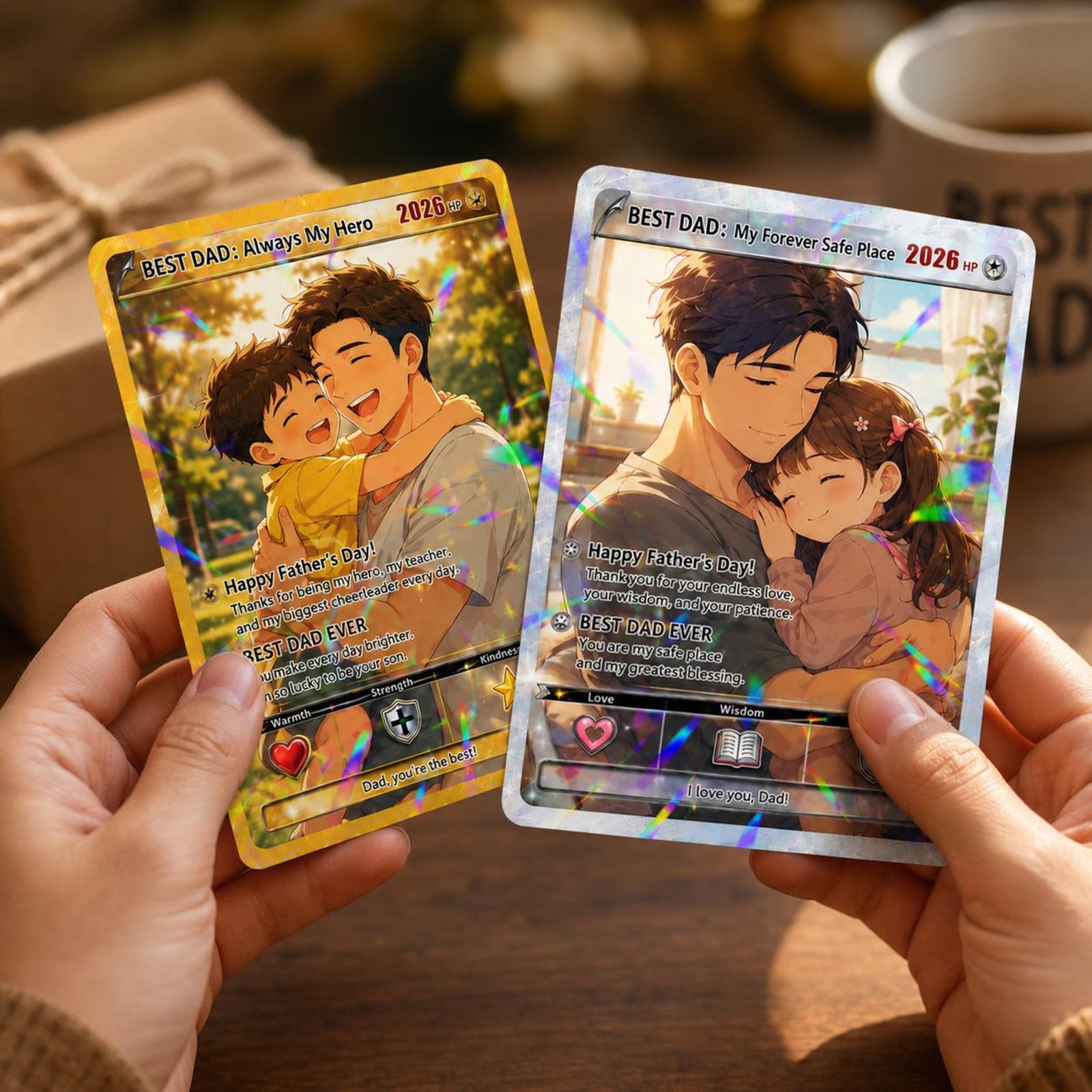 Custom Father's Day Gamer Dad Card, Personalized Photo Trading Keepsake Gift for Dad, Gift From Kids For Father