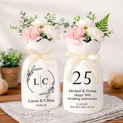 Custom Ceramic Anniversary Vase - Personalized Engagement Gift, Wedding Flower Pot for Couples, Anniversary