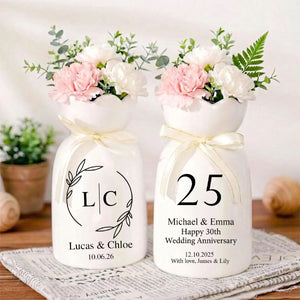 Custom Ceramic Anniversary Vase - Personalized Engagement Gift, Wedding Flower Pot for Couples, Anniversary