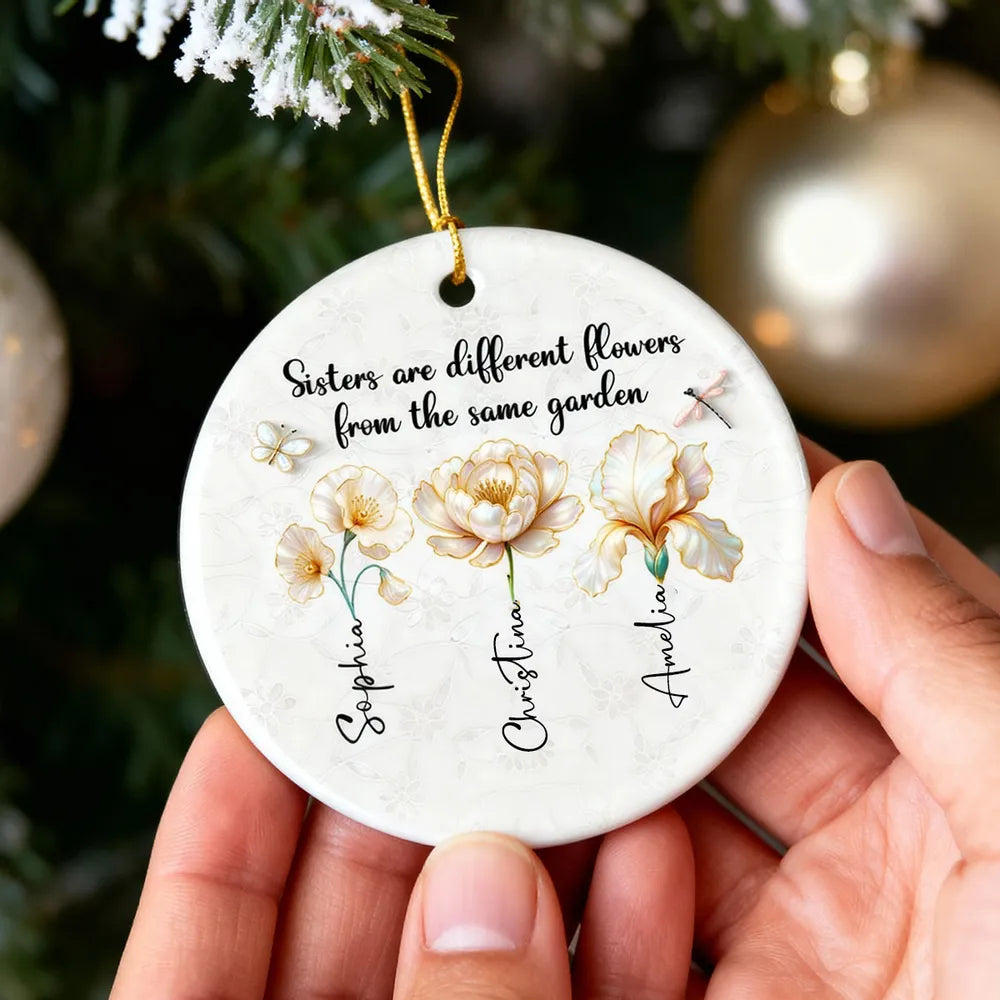 3D Pearl Effect Birth Flowers Sisters From The Same Garden - Personalized Ornament - Christmas Gift For Sisters, Besties