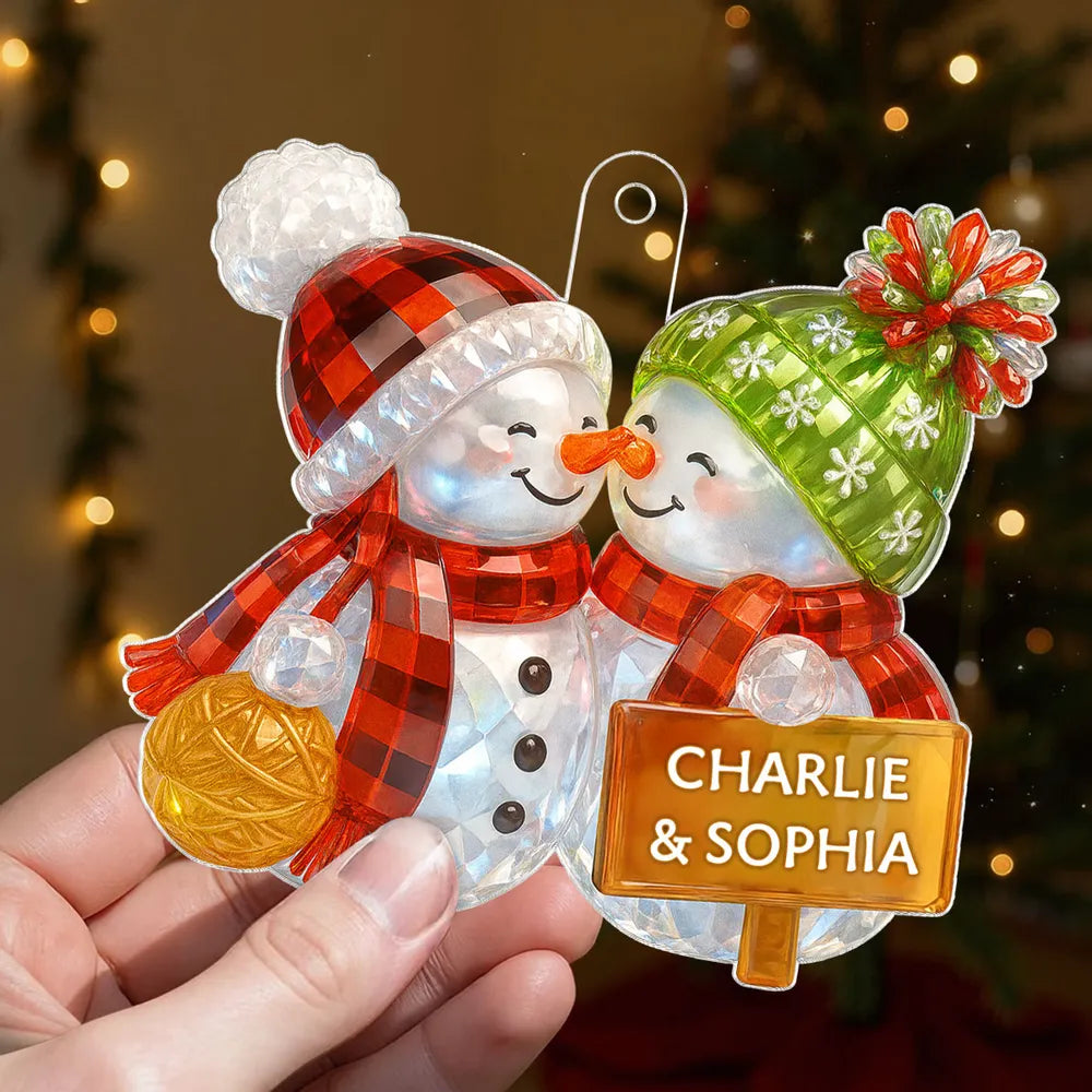 3D Crystal Effect Kissing Snowman - Personalized Acrylic Ornament - Christmas Gift For Couple