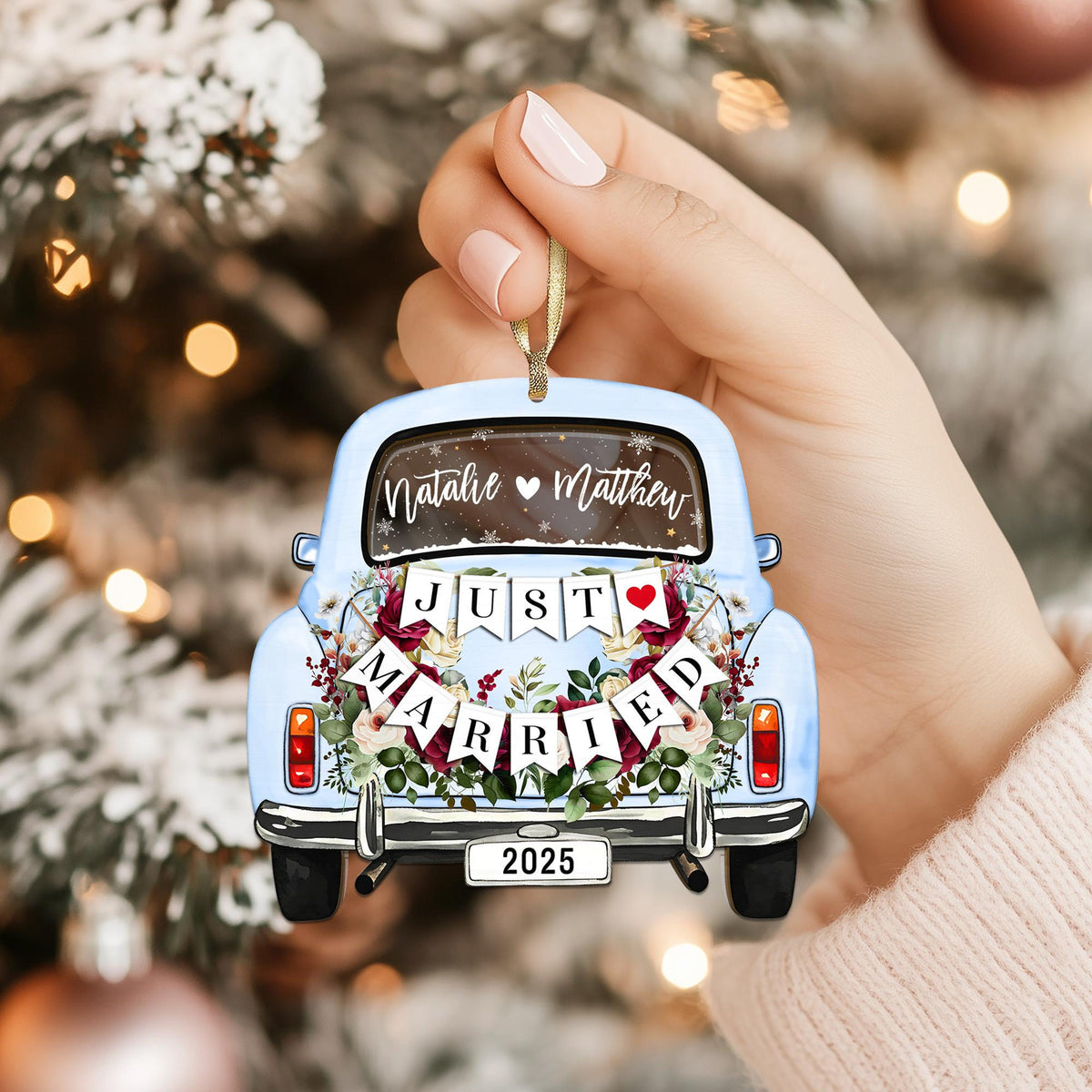 Personalized Just Married Car Ornament, Custom First Christmas Married Ornament, 1st Christmas Mr Mrs Ornament, Newlywed Gift for Couple