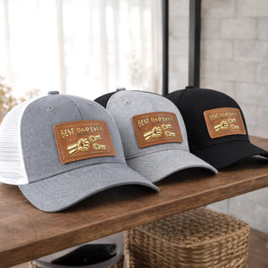 Best Dad Ever Gold Fist Bumps - Personalized Leather Label Net hat - Gift For Dad Papa, Father's Day Gift