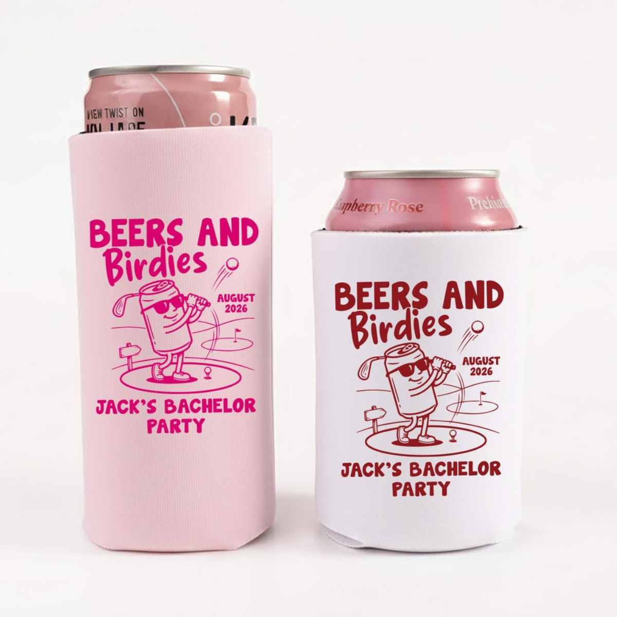Beers and Birdies Can Cooler, Golf Party Favor, Custom Name Drink Sleeve, Golf Theme Gift, Groomsmen Party Favor, Bachelor Trip Gift