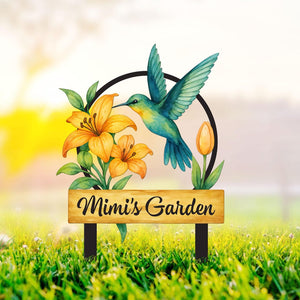Custom Hummingbird Metal Garden Sign, Bird with Stakes Garden Decor, Mother's Day Gardening Gift, Nana's Blessings, Gardener Name Sign