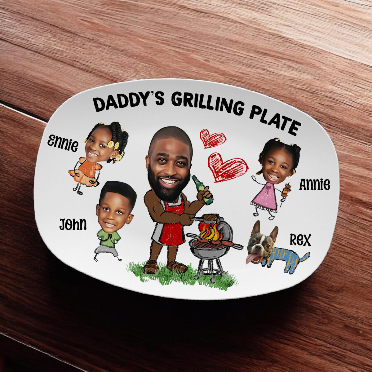 Personalized Daddy's Grilling Plate Gift - Custom BBQ Platter for Dad, Father's Day Present, Dad s Grill Plate With Kids Names & Face