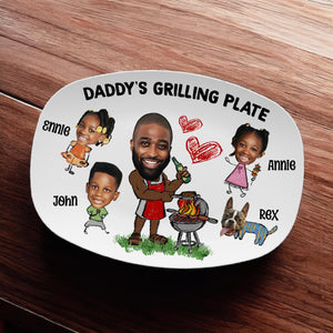 Personalized Daddy's Grilling Plate Gift - Custom BBQ Platter for Dad, Father's Day Present, Dad s Grill Plate With Kids Names & Face