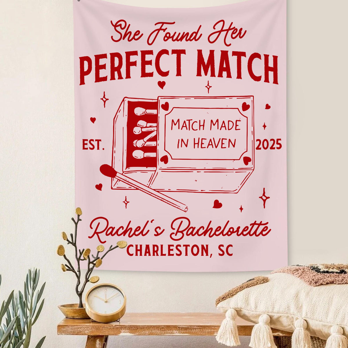 Custom Bachelorette Party Decor, Perfect Match Bachelorette Tapestry, Valentine Bach Backdrop, Match Made In Heaven Banner, Bach Party Decor