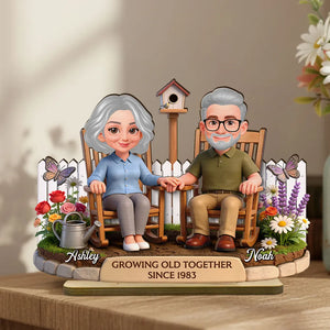 3D Effect Backyard Couple Growing Old Together - Personalized Wooden Plaque - Anniversary, Valentine's Day Gift For Couple