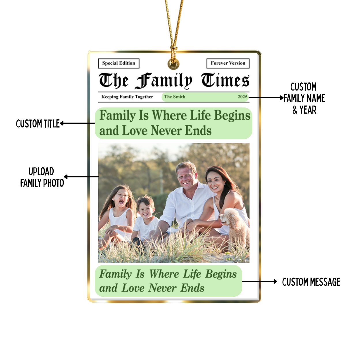 Custom Photo The Family Times - Personalized Acrylic Ornament - Christmas Gift For Family