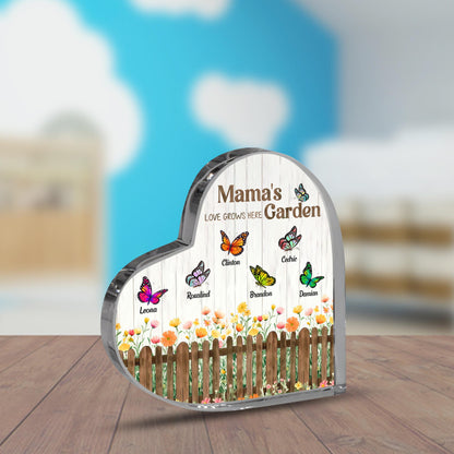 Mom's Garden Heart Acrylic Plaque with Kids Names, Flower Acrylic Plaque, Family Keepsake, Nana s Blessings, Grandma Garden Plaque
