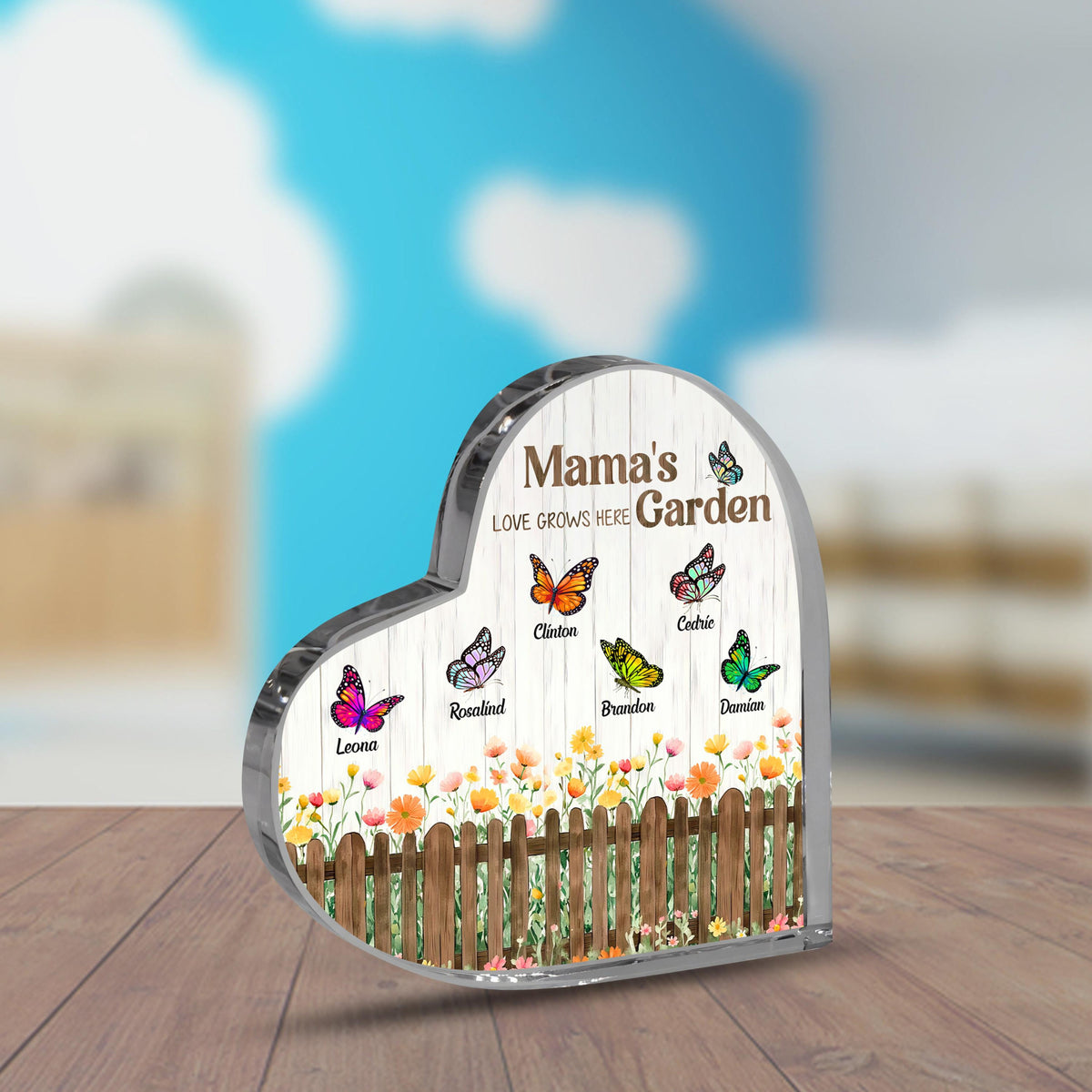 Mom's Garden Heart Acrylic Plaque with Kids Names, Flower Acrylic Plaque, Family Keepsake, Nana s Blessings, Grandma Garden Plaque